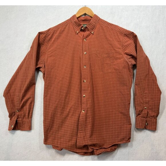 L.L. Bean Long Sleeve Button Down Shirt Orange Check Fall Vibes Men's Large L - Picture 1 of 7